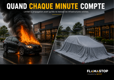 Les couvertures anti-feu Flamastop permettent de contenir un véhicule en feu et de réduire les risques de propagation. © Flamastop