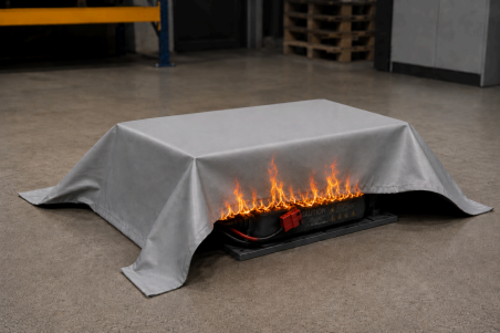 Utilisation d'une couverture anti feu spécial pour les batterie en lithium